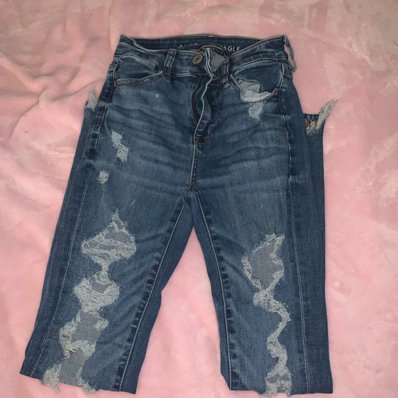 american eagle jeans w/ rips on ankles and thigh area!! - Picture 2 of 5